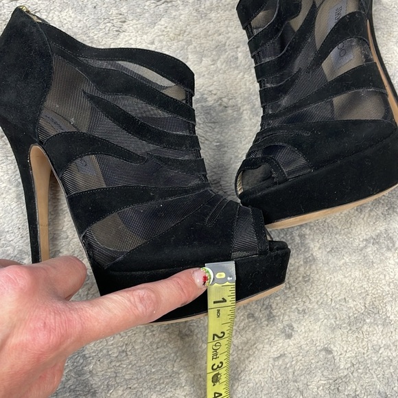 Jimmy Choo Kerfield Black Suede Mesh Platform Booties Peeptoe Sexy Sz 37.5 - Picture 13 of 16